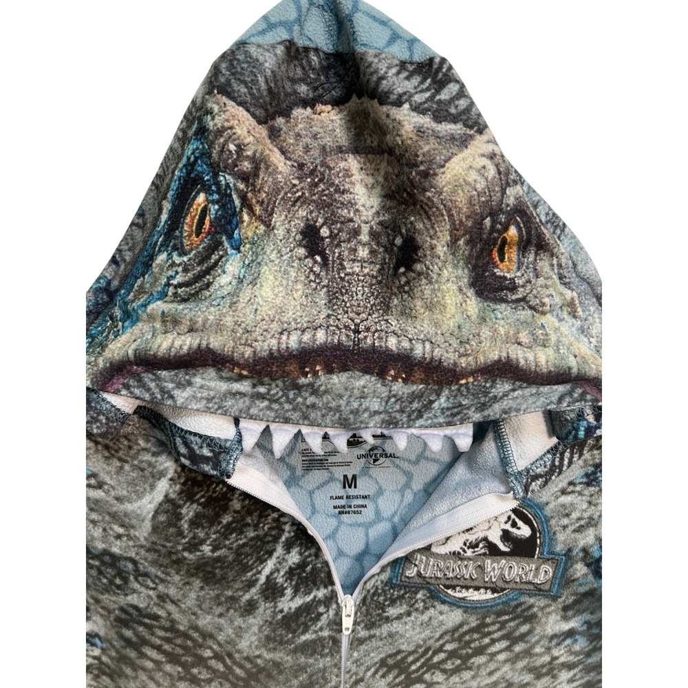Jurassic World Blue Velociraptor Hooded Union Suit Fleece Pajamas Kids Medium